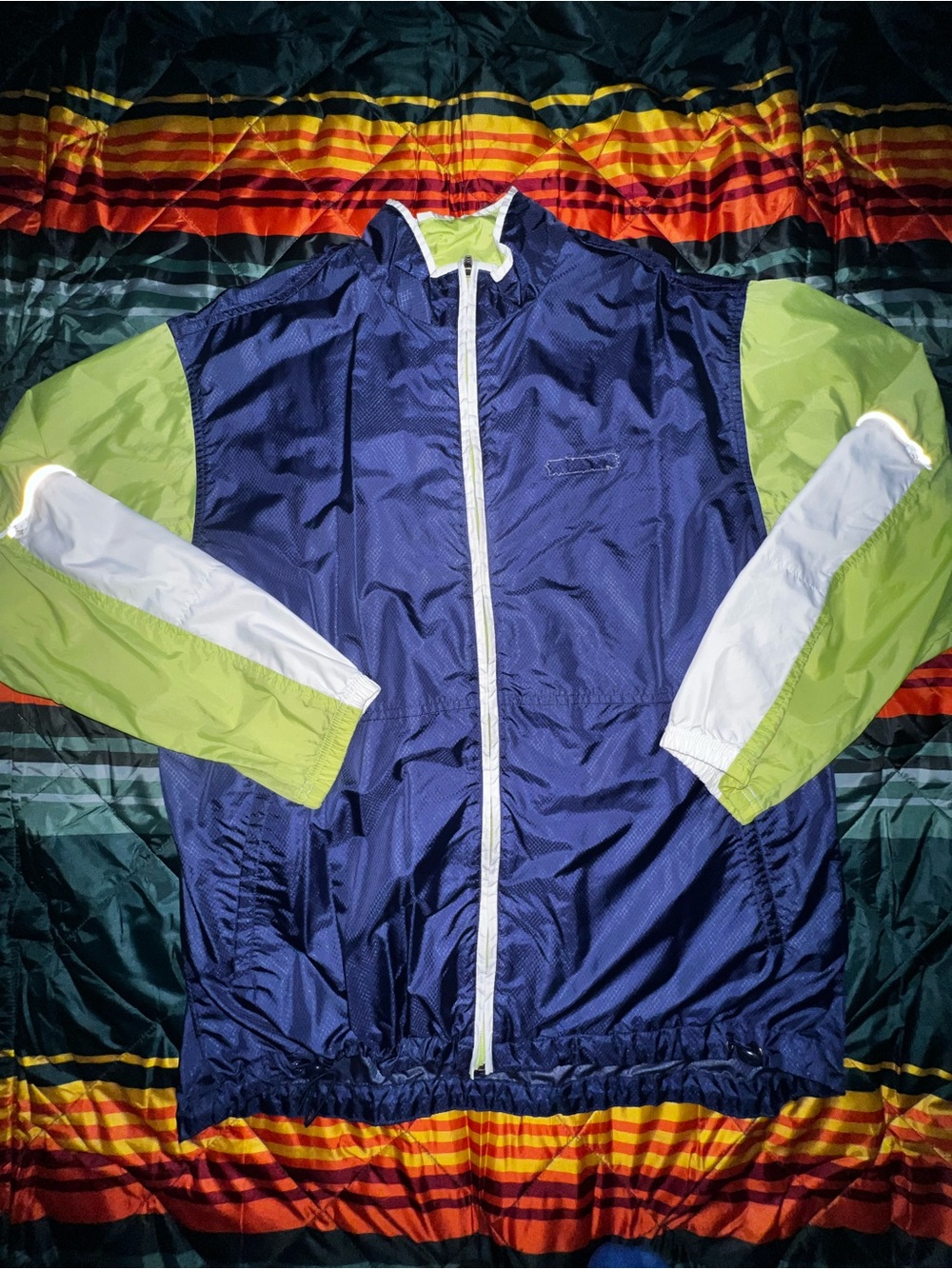 Nike Men's Navy Windbreaker with Lime Green & White Accents